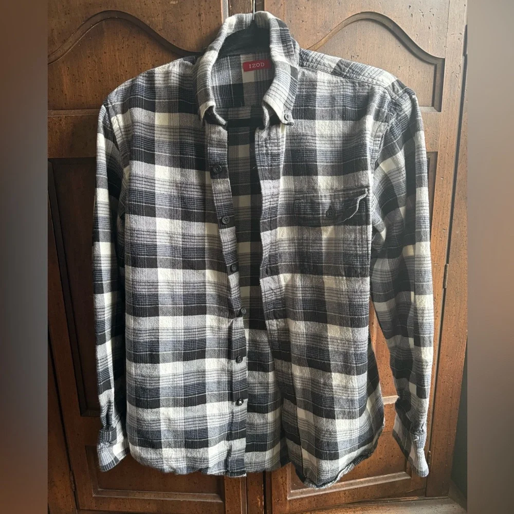 Izod Men's Checkered Black and White Shirt - Picture 1 of 6
